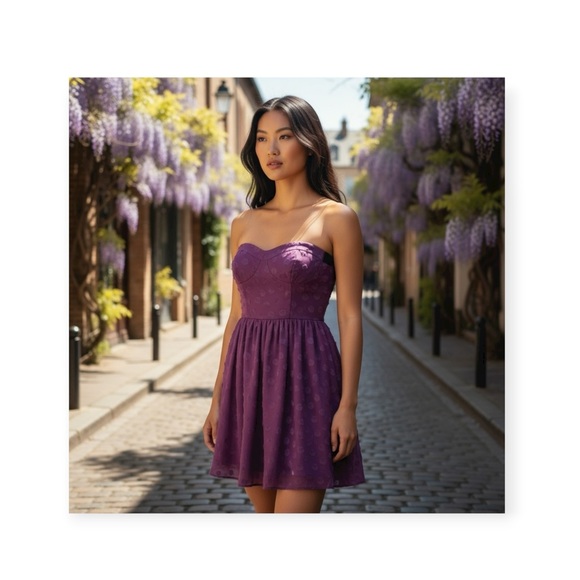 Guess Dresses & Skirts - new Guess 𖦹 Chiffon Strapless Polka Dot Cocktail Dress 𖦹 Amethyst Purple 𖦹 4